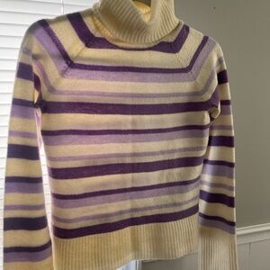 Xhilaration Purple and Cream Striped Turtleneck Sweater